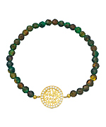 Beaded Moss Agate CZ and Circle Shema Israel Charm Stretch Bracelet