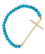 Beaded Turquoise and CZ Thin Cross Stretch Bracelet