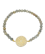 Beaded Grey and Pave CZ Circle Stretch Bracelet