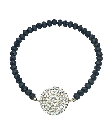 Beaded Onyx and Pave CZ Circle Stretch Bracelet