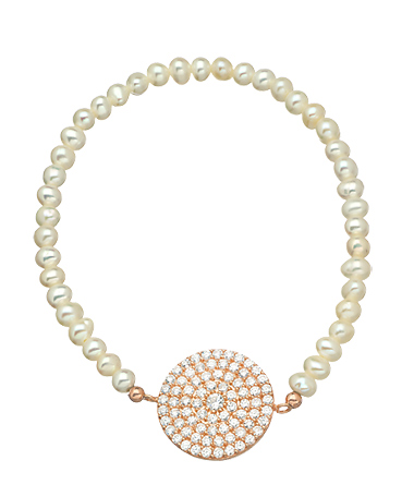 Beaded Pearl and Pave CZ Circle Stretch Bracelet