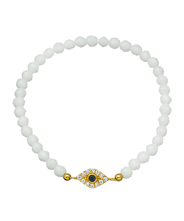 Beaded White and CZ Evil Eye Stretch Bracelet