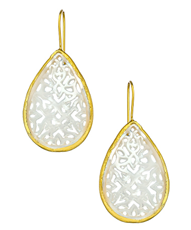 Gold and Mother of Pearl Teardrop Earrings