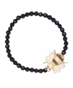 Gold Onyx and CZ Bumblebee Stretch Bracelet