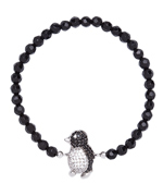 Silver Onyx and CZ Penguin Stretch Bracelet