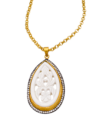 Meghna Designs White Carved Pendant Necklace