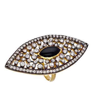 Meghna Designs Gold Black and CZ Evil Eye Cocktail Ring