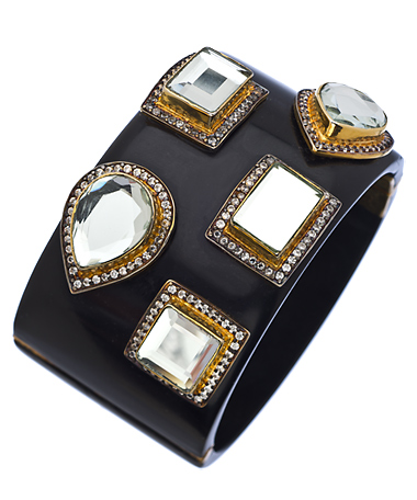 Meghna Designs Black and Crystal Bora Bora Wide Bangle Bracelet