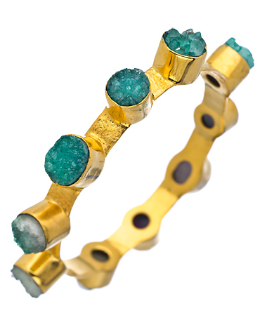 Meghna Designs Gold and Green Druzy Bangle Bracelet