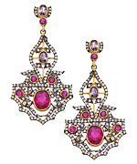 Meghna Designs Gold CZ Red and Purple Trisha Chandelier Earrings
