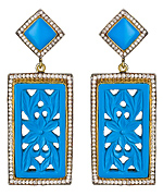 Meghna Designs Turquoise Resin Carved Rectangle Drop Earrings
