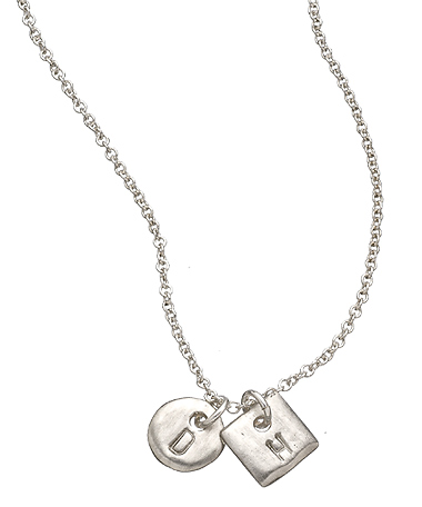 Meredith Hahn Silver Bailey 2 Initial Square and Circle Pendant Necklace
