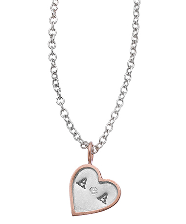 Metal Pressions Heart Diamond Initial Pendant Necklace