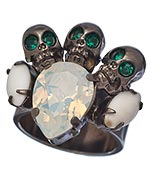 Michael Spirito Gunmetal and Swarovski Triple Skull Ring