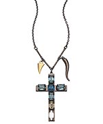 Michael Spirito Gunmetal Gold and Swarovski Crystal Cross Pendant Necklace