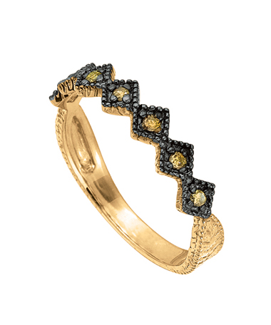 Morris & David Gold and Seven Champagne Diamonds Stacking Ring