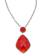 Mystic Light Silver Diamond and Red Agate Drop Pendant Necklace