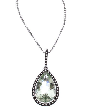 Mystic Light Green Quartz and Diamond Teardrop Pendant Necklace