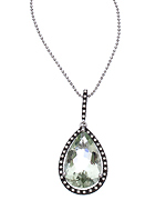 Mystic Light Green Quartz and Diamond Teardrop Pendant Necklace