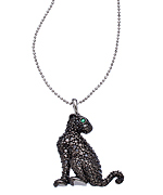 Mystic Light Silver Brown and Black Diamond and Emerald Leopard Pendant Necklace