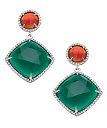 Mystic Light Silver Diamond Red and Green Agate Drop Earrings