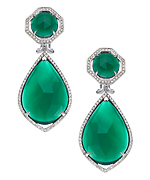 Mystic Light Silver Diamond and Green Agate Drop Earrings