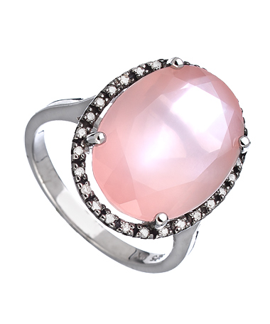 Mystic Light Silver Diamond and Rose Quartz Cocktail Ring