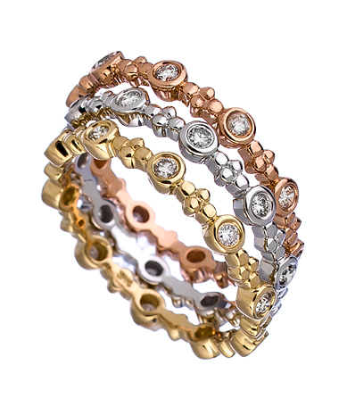 Mystic Light Diamond and Round Gold Bands Trio