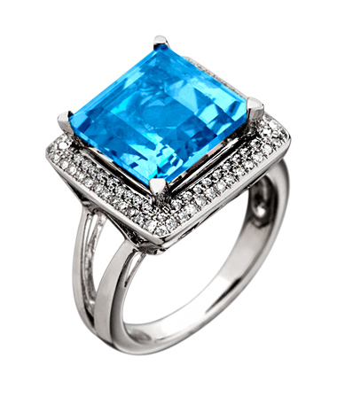 Mystic Light Diamond Blue Topaz Square Cut Cocktail Ring