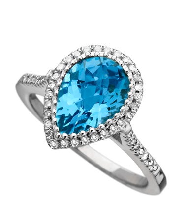 Mystic Light Diamond Blue Topaz Empress Teardrop Cocktail Ring