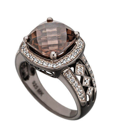 Mystic Light Smoky Quartz Diamond Pattern Cocktail Ring
