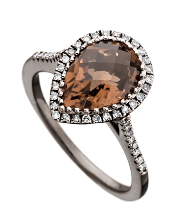 Mystic Light Diamond Smoky Quartz Empress Teardrop Cocktail Ring