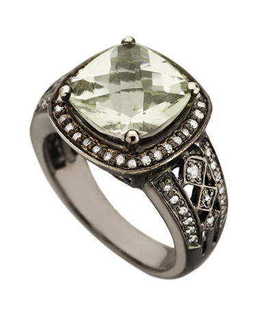 Mystic Light Green Amethyst Diamond Pattern Cocktail Ring