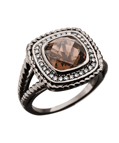 Mystic Light Diamond Smoky Quartz Cushion Twist Cocktail Ring