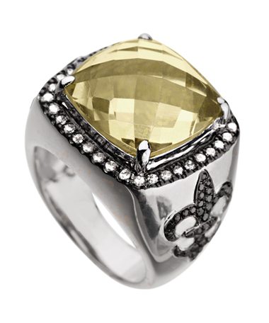 Mystic Light Diamond Fleur de Lis Lemon Quartz Cocktail Ring