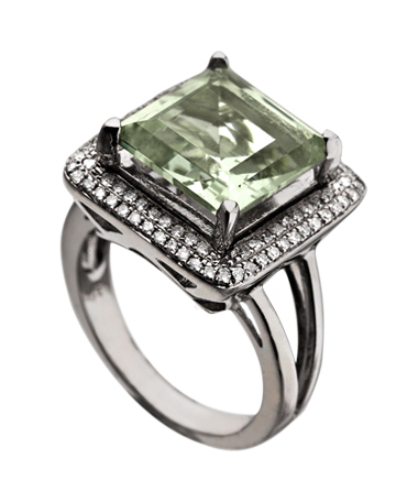 Mystic Light Diamond Green Amethyst Square Cut Cocktail Ring