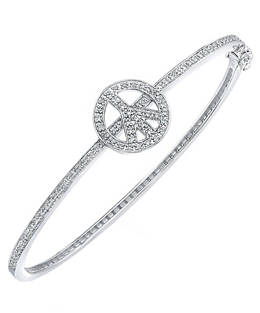 Mystic Light Diamond Peace Sign Silver Bangle