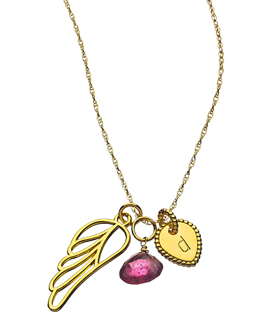 Naomi Gray Angel Wing Initial Birthstone Necklace