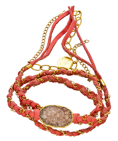 Nina Nguyen Cordelia Pink and Gold Leather Wrap Bracelet