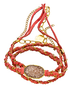 Nina Nguyen Cordelia Pink and Gold Leather Wrap Bracelet