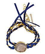 Nina Nguyen Cordelia Blue and Gold Leather Wrap Bracelet