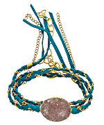 Nina Nguyen Cordelia Turquoise and Gold Leather Wrap Bracelet