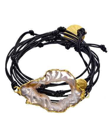 Nina Nguyen Bardot Geode Black Leather Wrap Bracelet