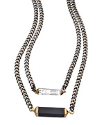 One OAK by Sara Set of Two Brass Black Agate and Quartz Pendant Necklace