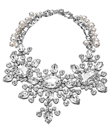 Otazu Silver Pearl and Swarovski Crystal Bib Necklace