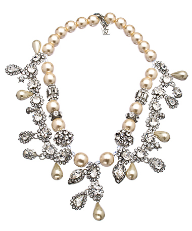 Otazu Silver Swarovski Crystal and Pearl Bib Necklace