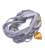 Perlin Design Light Grey Silk Cord Heart Charm Wrap Bracelet