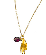 Perlin Design Gold Fill Hand Mudra Red Garnet Necklace
