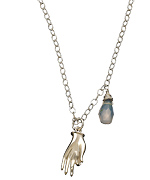 Perlin Design Silver Hand Mudra Blue Chalcedony Necklace