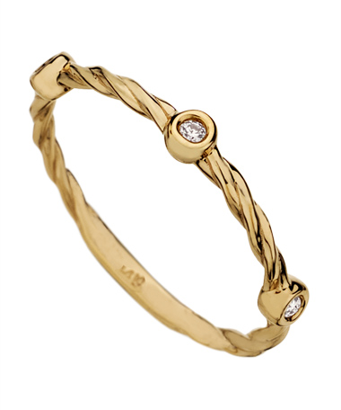Phyllis Bergman Bezel Set Diamond and Twisted Yellow Gold Band